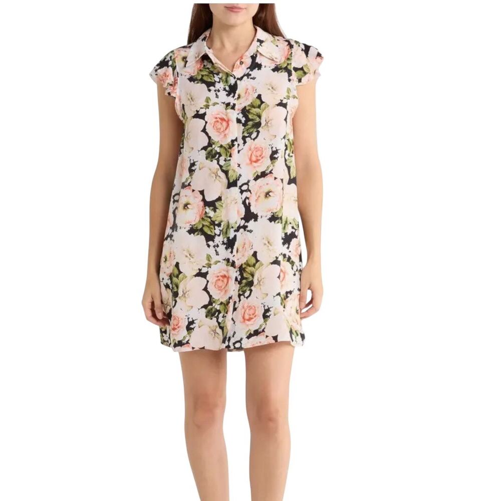 Alice + Olivia Jem Morningside Floral Ruffle Sleeve Mini Shirtdress S NWT Cupro